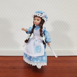 Dollhouse Girl Doll Long Hair Brown Braids Porcelain Poseable 1:12 Scale Miniature