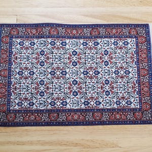 Dollhouse Rug Woven Fabric Large Blue Red 9 1/4&quot; x 5 3/4&quot; 1:12 Scale Miniature