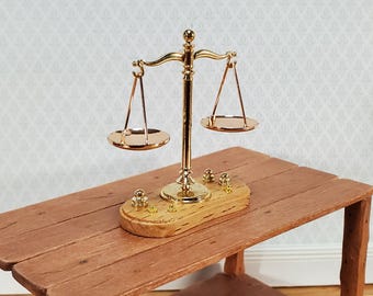Miniature Scale with Weights Metal Pharmacy Grocer Apothecary Working