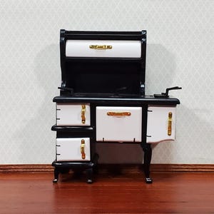 Dollhouse Kitchen Range Stove Oven Early 1900s Style 1:12 Scale Miniature Black & White