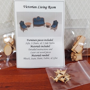 Dollhouse Quarter Scale Furniture KIT DIY Victorian Living Room Sofa Chairs 1:48