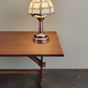 Dollhouse Light Table Lamp Battery Operated White & Bronze Gold 1:12 Scale Miniature