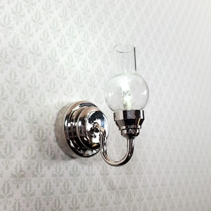 Dollhouse Battery Wall Light Sconce Silver Finish 1:12 Scale Miniature HW2376