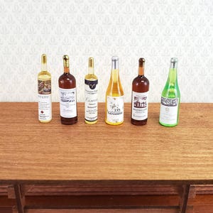 Dollhouse Miniature Wine Bottles x6 Red White Tall 1:12 Scale Kitchen