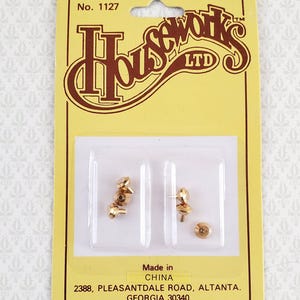 Dollhouse Miniature Tiny Gold Brass Knobs for Door or Drawer Pulls Set of 6 1:12 Scale Houseworks #1127