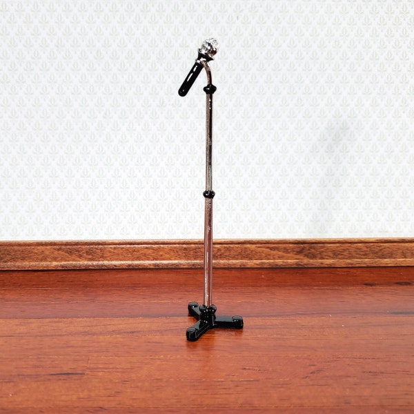 Miniature Modern Microphone on Stand Metal 1:12 Scale 3 5/8" tall