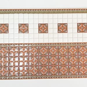Dollhouse HALF SCALE Wall Tiles Embossed Rust White Green 1:24 Scale World Model