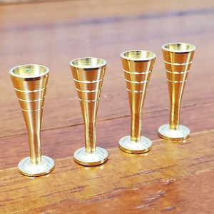 Dollhouse Glasses Fluted Champagne Gold Metal Set of 4 1:12 Scale Miniatures Kitchenware Glasses