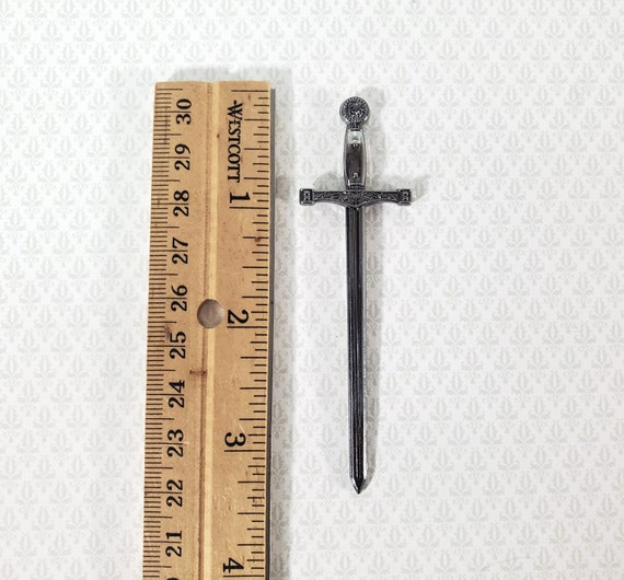 Miniature 2 Handed Long Sword Metal With Pewter Finish Medieval