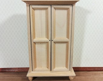 Dollhouse Miniature Wardrobe Armoire Closet Large Furniture 1:12 Scale Unpainted Wood