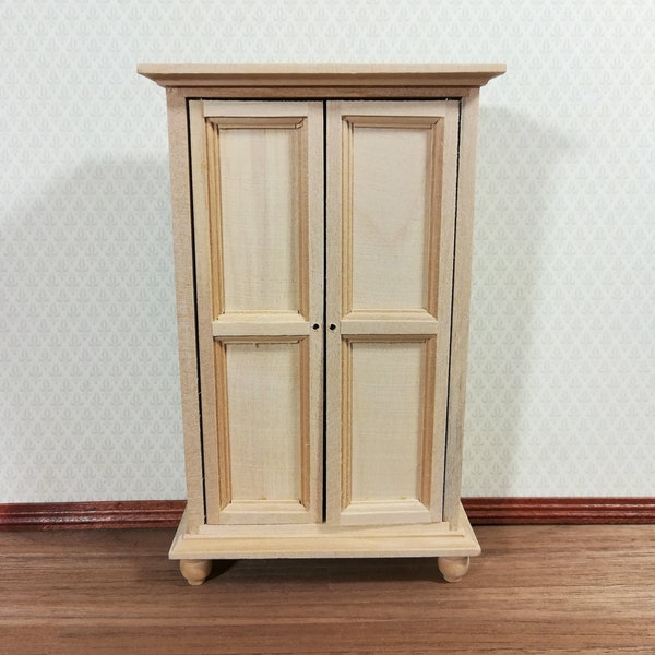 Dollhouse Miniature Wardrobe Armoire Closet Large Furniture 1:12 Scale Unpainted Wood