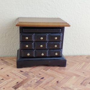 Dollhouse Side Table or Nightstand Black with Drawers 1:12 Scale Miniature image 2