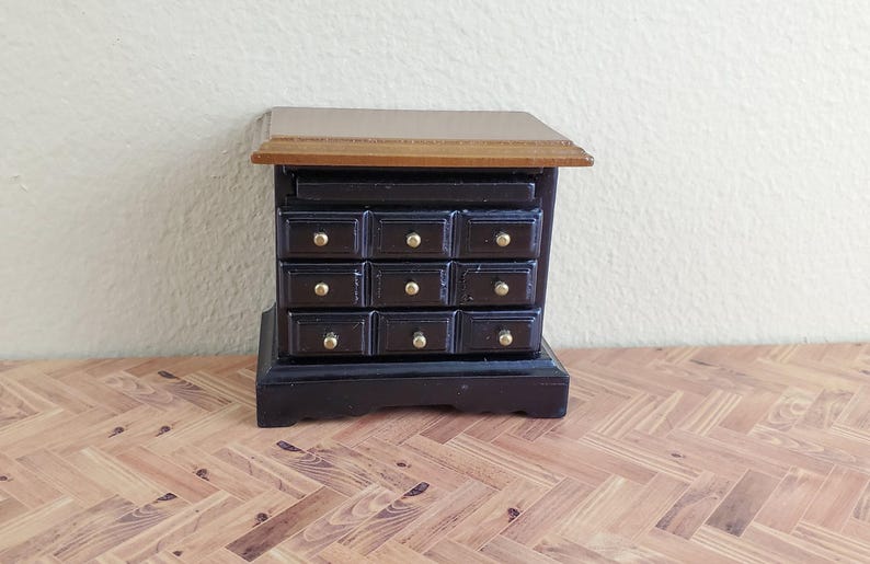 Dollhouse Side Table or Nightstand Black with Drawers 1:12 Scale Miniature image 2