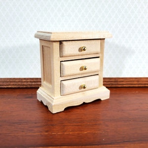 Dollhouse 3 Drawer Nightstand Side Table Unpainted Wood 1:12 Scale Miniature Furniture