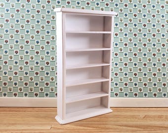 Dollhouse Tall Bookcase White Shelves Bookshelf 1:12 Scale Miniature Furniture