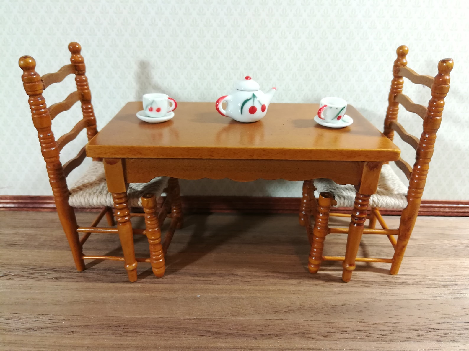 Dollhouse Miniature Kitchen Table Walnut Finish 112 Scale Etsy