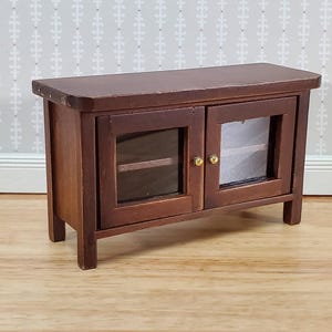 Dollhouse TV Media Stand Low Cabinet Modern Style Walnut Finish 1:12 Scale Miniature Furniture