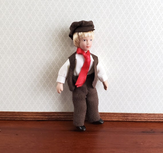 Dolls house Miniature 1:12th Poseable Shirt Boy Doll Figure People w/ Stand 