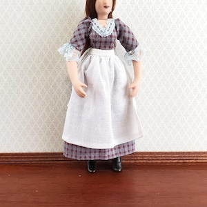 Dollhouse Maid Housekeeper Peasant Doll with Apron Porcelain Poseable 1:12 Scale