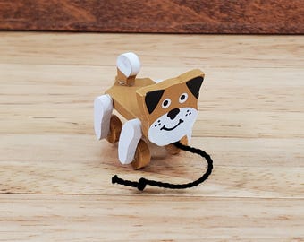 Dollhouse Dog Puppy Pull Toy Wood 1:12 Scale Miniature Nursery Decor Accessories