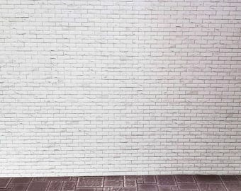 Dollhouse White Brick Weathered Aged Embossed Card 1:12 Scale Wallpaper