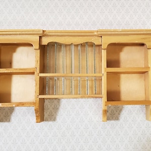 Dollhouse Hanging Shelf with Plate Rack Kitchen Light Oak Finish 1:12 Scale Miniature Furniture