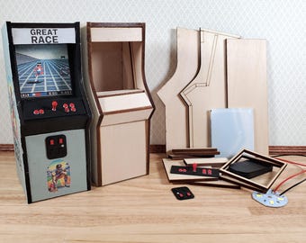 Miniature Arcade Machine DIY KIT Wood 5 1/4" Tall Includes Light, Control Panel