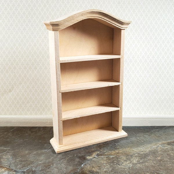 Dollhouse Bookcase Bookshelf Curved Top 1:12 Scale Furniture Unpainted Wood