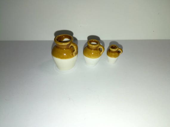 Dollhouse Miniature Stoneware Jugs Crocks Set of 3 1:12 Scale 