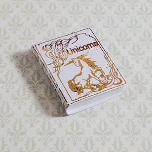 Dollhouse Book Unicorns Gold Gilt Accents 1:12 Scale Miniature (blank inside)