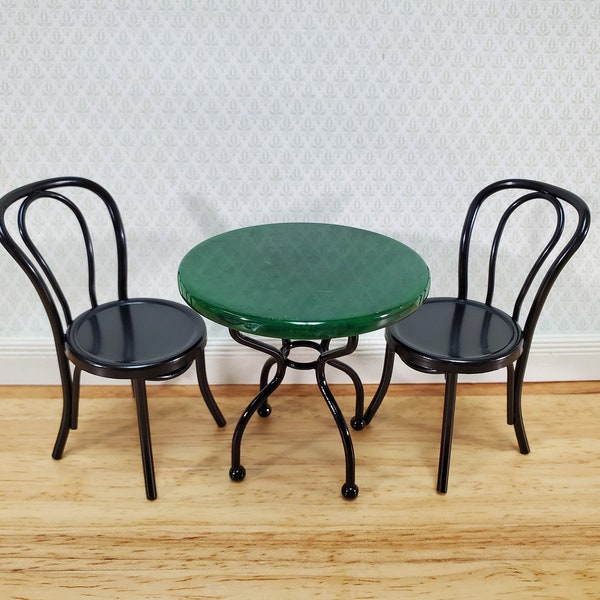 Dollhouse Patio Table Set Metal Green Marble Top 1:12 Scale Miniature Bistro