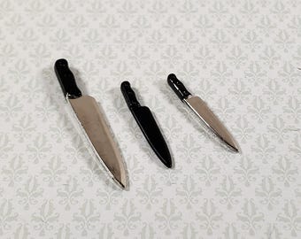 Dollhouse Knife Set Knives 3 Pieces Metal 1:12 Scale Kitchen Accessories