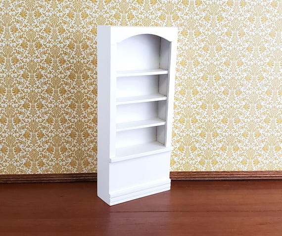 Dollhouse Miniature Bookcase Tall 4 Shelves White Finish 1:12 Scale Furniture Bookshelf
