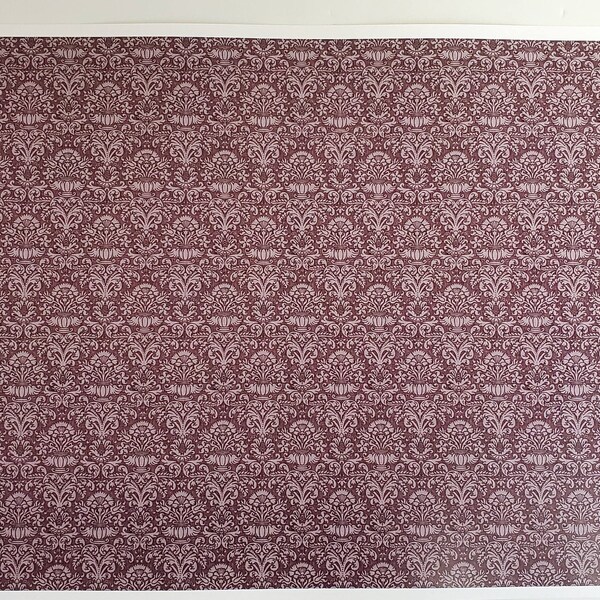 Dollhouse Wallpaper Damask Plum Burgundy Victorian 1:12 Scale Itsy Bitsy Miniatures