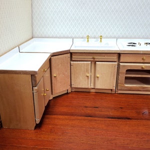 Dollhouse Kitchen Set Sink Stove Oven Cabinets 1:12 Scale Miniature Furniture