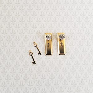 Dollhouse Doorknobs with Crystal Knobs Handles Gold Metal 1:12 Scale Miniature