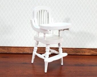 Dollhouse High Chair 1:12 Scale Miniature Furniture White Wood Movable Tray