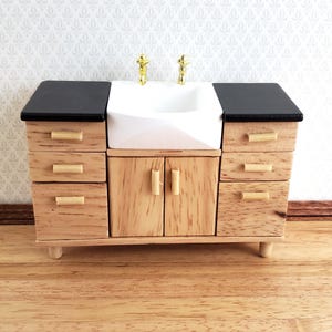 Dollhouse Modern Kitchen or Bathroom Sink Cabinet Light Oak 1:12 Scale Miniature Furniture
