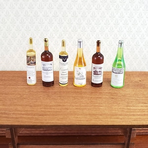 Dollhouse Miniature Wine Bottles x6 Red White Tall 1:12 Scale Kitchen