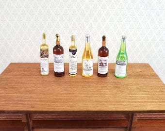 Dollhouse Miniature Wine Bottles x6 Red White Tall 1:12 Scale Kitchen