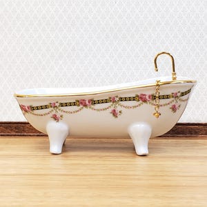 Dollhouse Bath Bathtub Victorian Rose Pattern by Reutter Porcelain 1:12 Scale