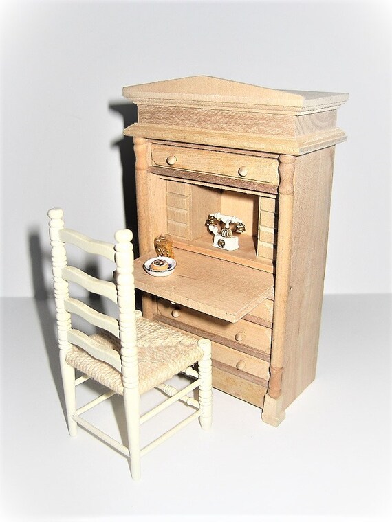Dollhouse Miniature Secretary Writing Desk Unfinished 1 12 Etsy