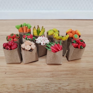 Dollhouse Groceries 12 Small Bags Fruits Vegetables 1:12 Scale Miniature Food Kitchen