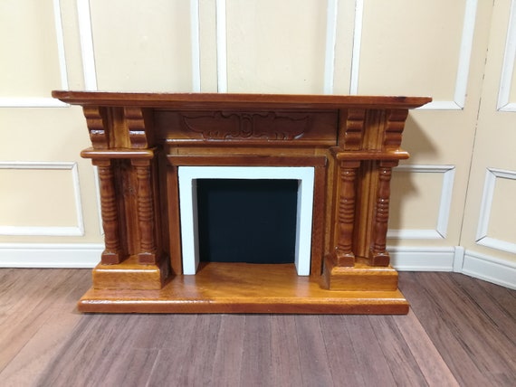 Dollhouse Miniature Fireplace With Columns Walnut Finish 1 12 Etsy