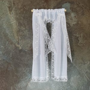 Dollhouse Curtains White Lacy with Curtain Rod 1:12 Scale Miniatures Handmade