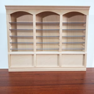 Dollhouse Library Bookcase Shop Shelves 3 Bays Adjustable Shelves 1:12 Scale Furniture