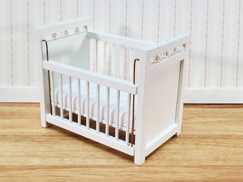 Dollhouse Crib Wood Drop Side White Finish 1:12 Scale Miniature Nursery Furniture image 1