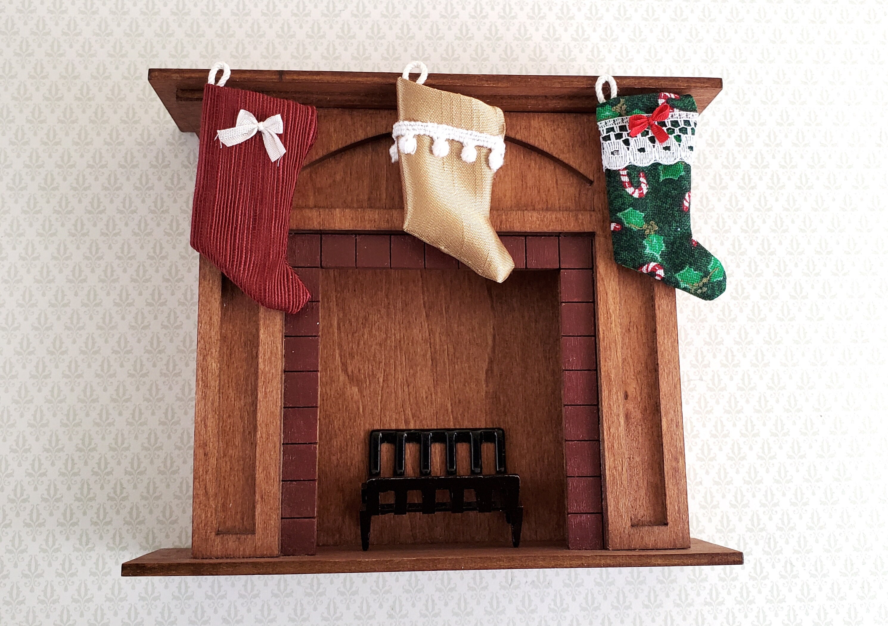 Dollhouse Christmas Stocking Gold With White Pompoms Handmade Etsy