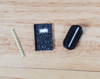 Dollhouse Composition Notebook Pencil Case Ruler School Set 1:12 Scale Miniature