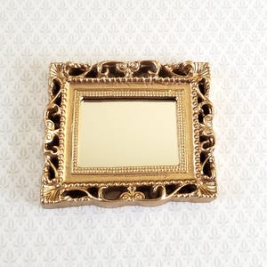 Dollhouse Large Mirror with Fancy Gold Frame 1:12 Scale Miniature 2 1/2&quot; x 2 1/4&quot;